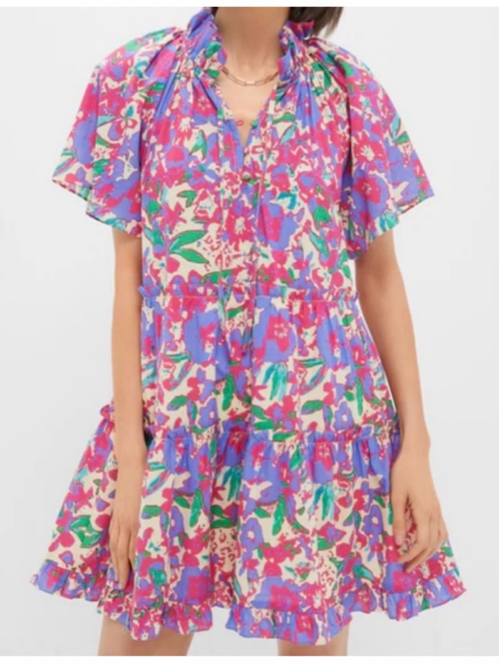 Hyacinth House Women’s Size S Tuckernuck Magenta Multi Floral Thea Dress